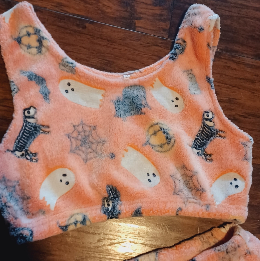 Soft Fuzzy Orange Halloween Glow in Dark Pajama Set